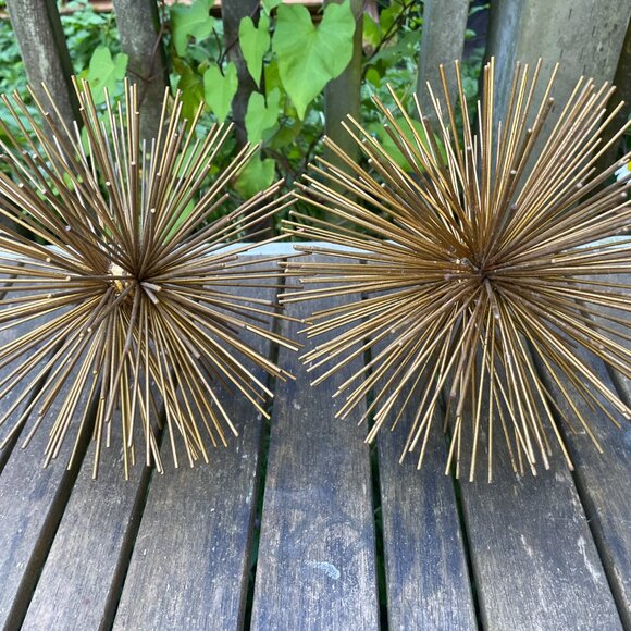 Lot of 2 MCM Gold Tone Metal Sunburst Sea Urchin 7" Home Decor - Picture 5 of 6